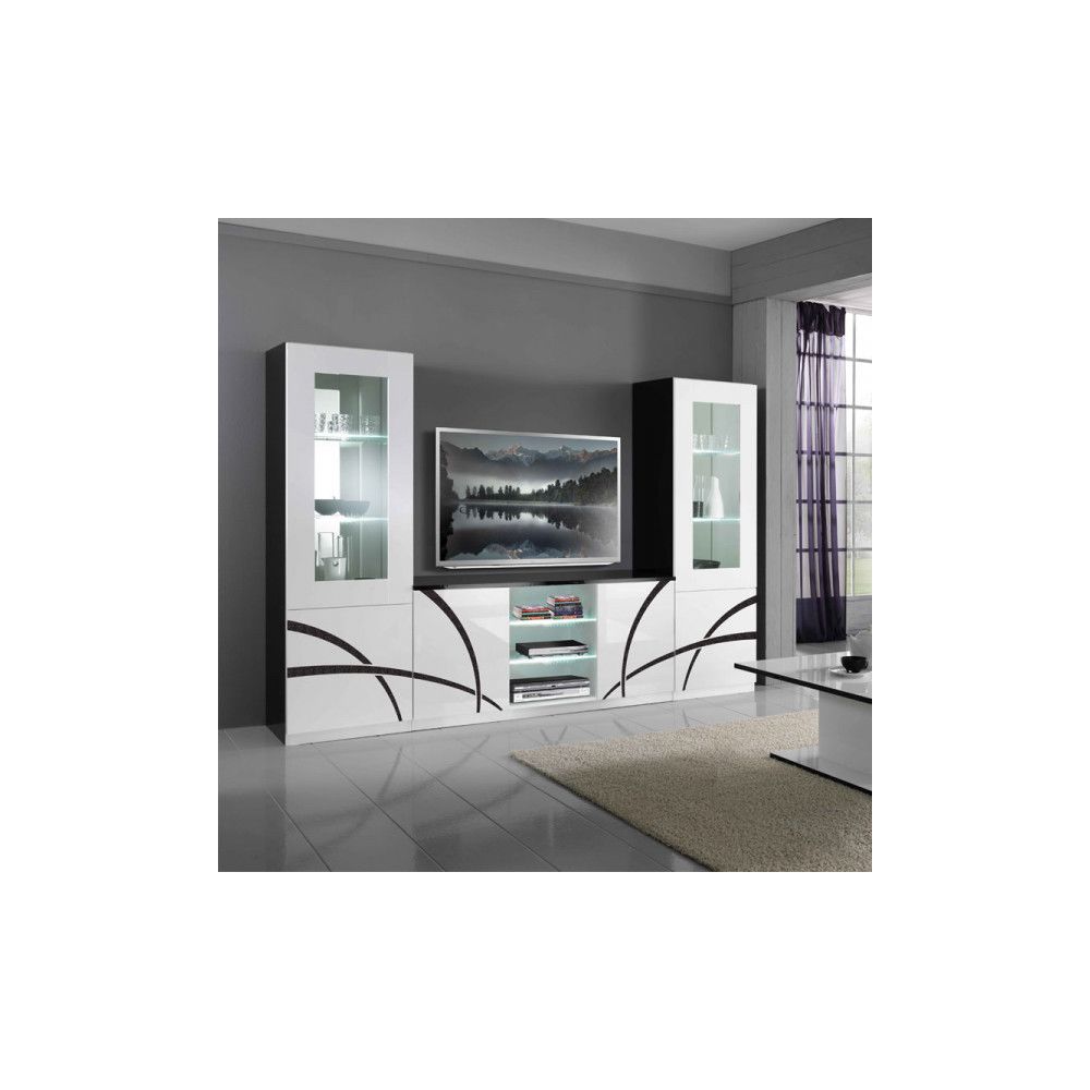 Dansmamaison - Composition TV Blanc/Noir à LEDs - CROSS - L 270 x l 47 x H 181 cm - Meubles TV, Hi-Fi