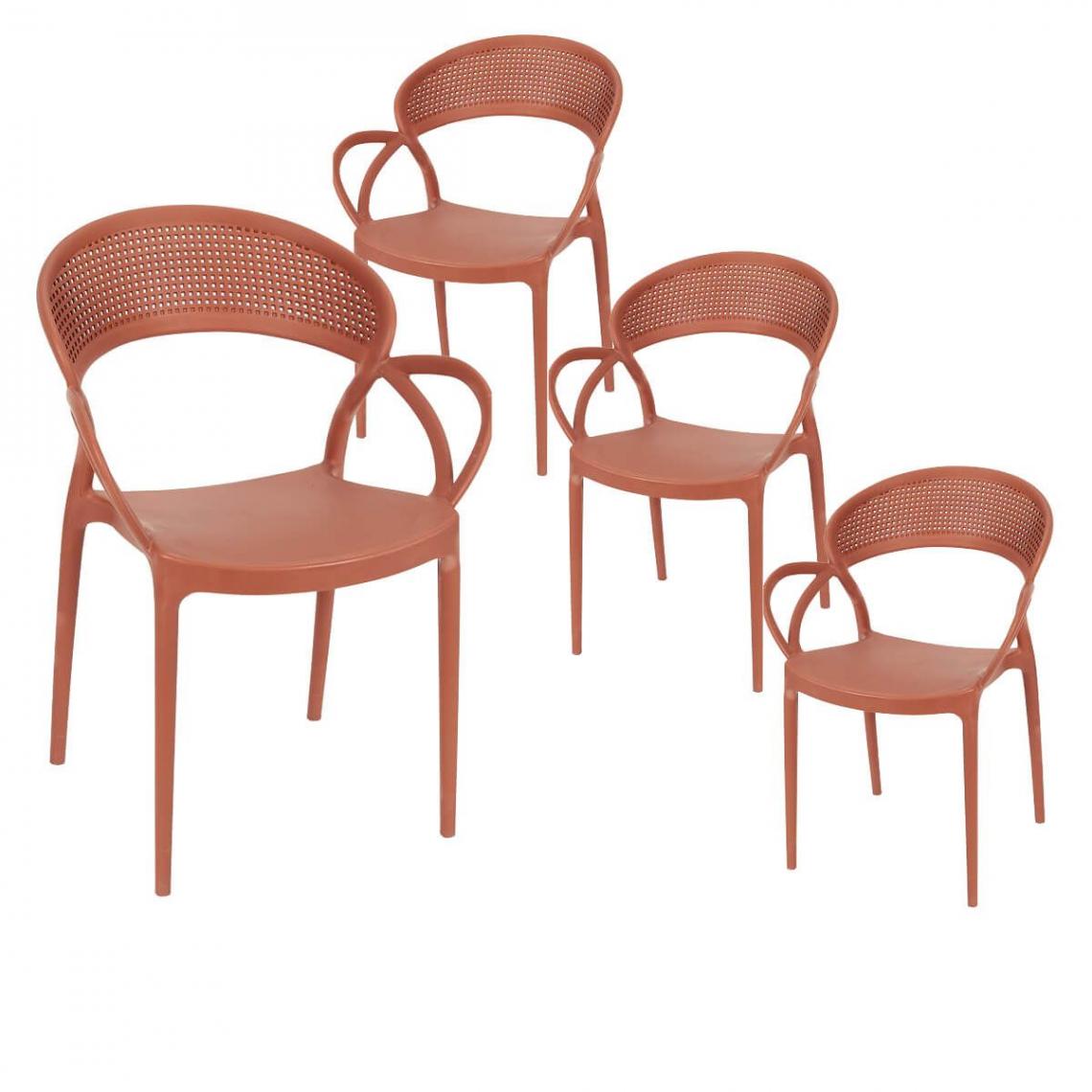 Altobuy - ATHENA - Lot de 4 Chaises de Jardin Plastique Terracotta - Chaises