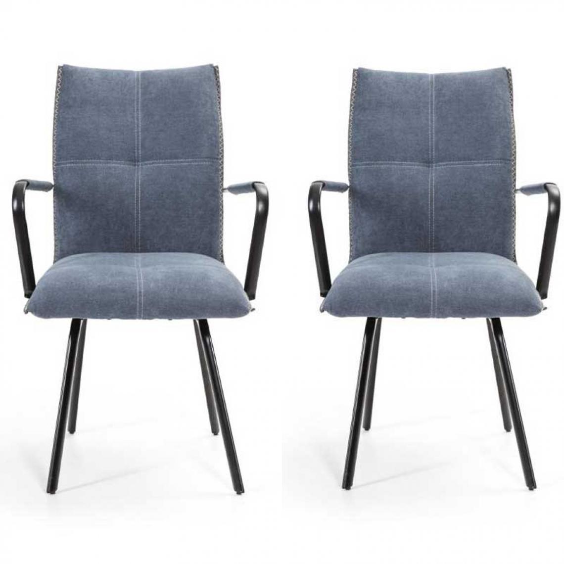 Tousmesmeubles - Duo de chaises avec accoudoirs Tissu Bleu - RIDIAN - Chaises