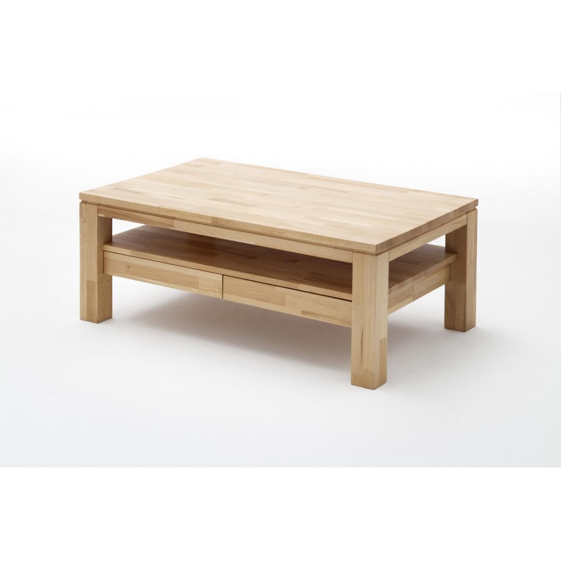 Pegane - Table basse avec 2 tiroirs en bois de hêtre huilé - L115 x H45 x P70 cm - Tables basses