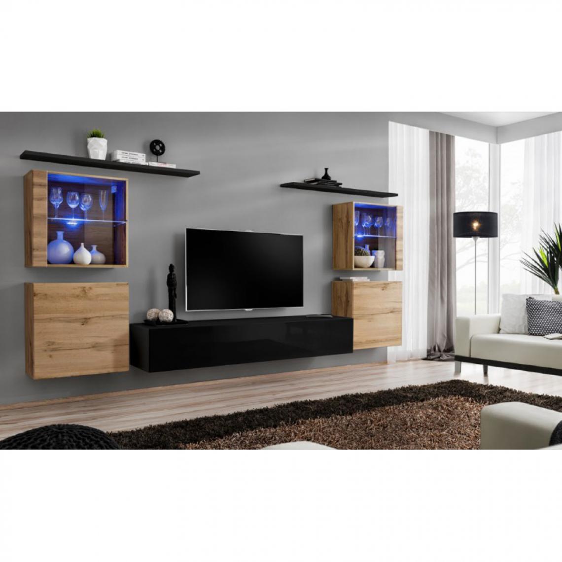 Ac-Deco - Meuble TV Mural Design Switch XIV 320cm Naturel & Noir - Meubles TV, Hi-Fi