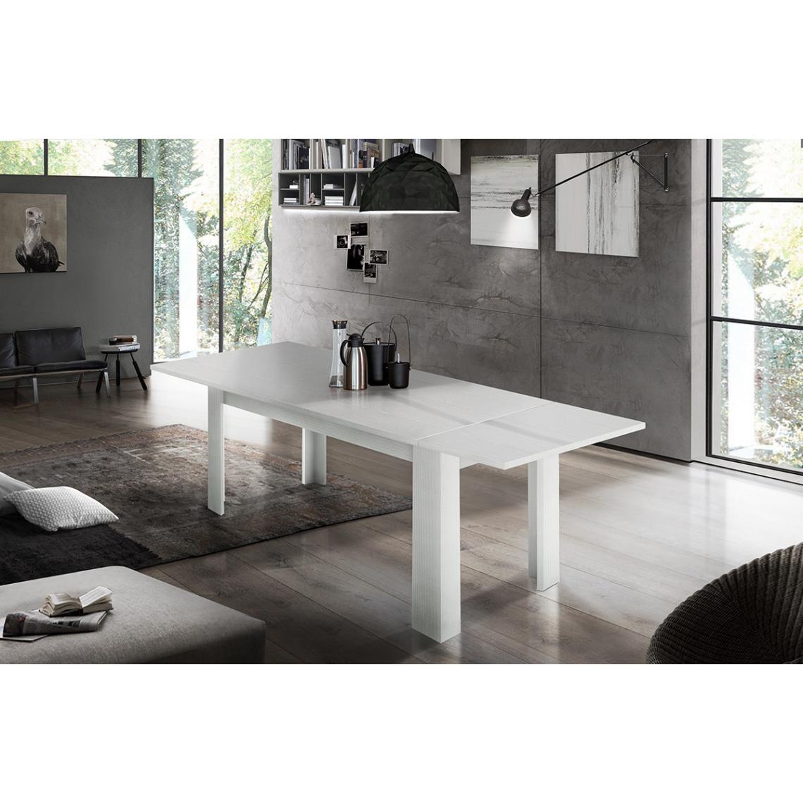Alter - Table de salle à manger extensible, Made in Italy, Table moderne avec rallonges, Console extensible, 160 / 210x90h75 cm, couleur Mélèze blanc brillant - Tables à manger