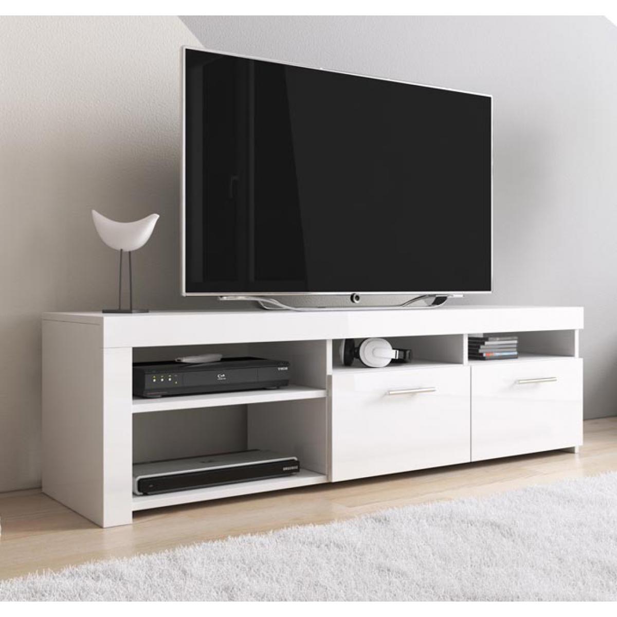 Design Ameublement - Meuble TV modèle Clio (140x40cm) couleur blanc - Meubles TV, Hi-Fi