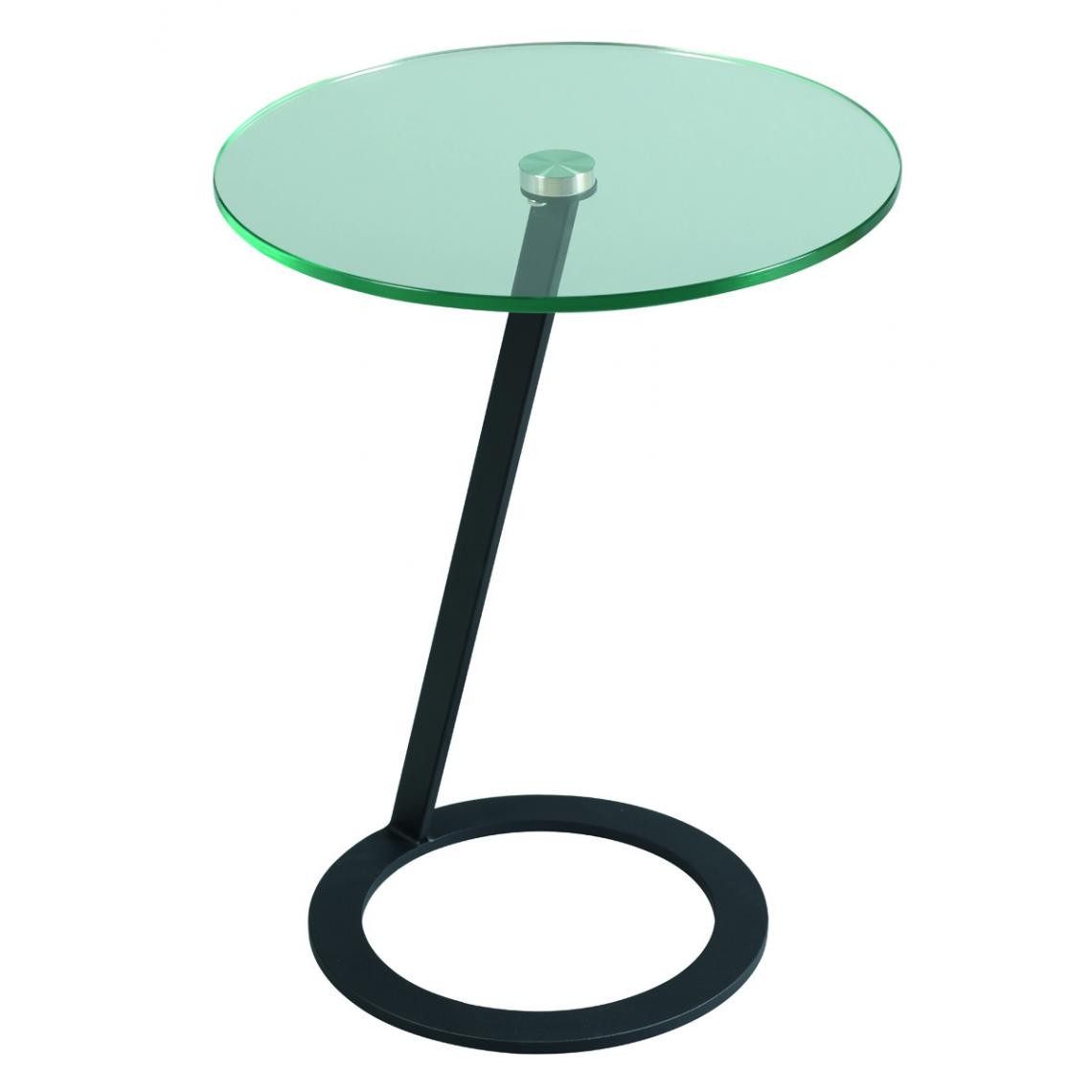 Pegane - Table d'appoint bout de canapé en verre trempé / acier coloris anthracite mat - diamètre 46 x hauteur 55 cm - Consoles