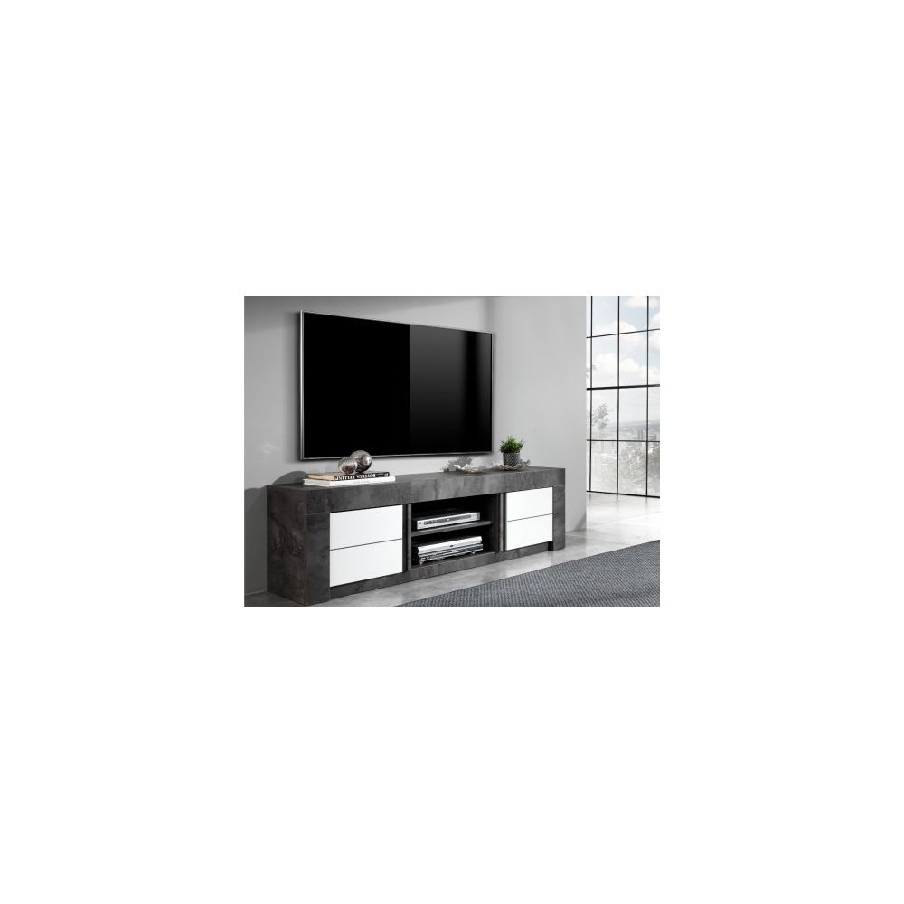 Albea - ALBEA Meuble TV 2 Portes - Blanc - L 170 x P 46 x H 50 cm - CAPRI - Meubles TV, Hi-Fi