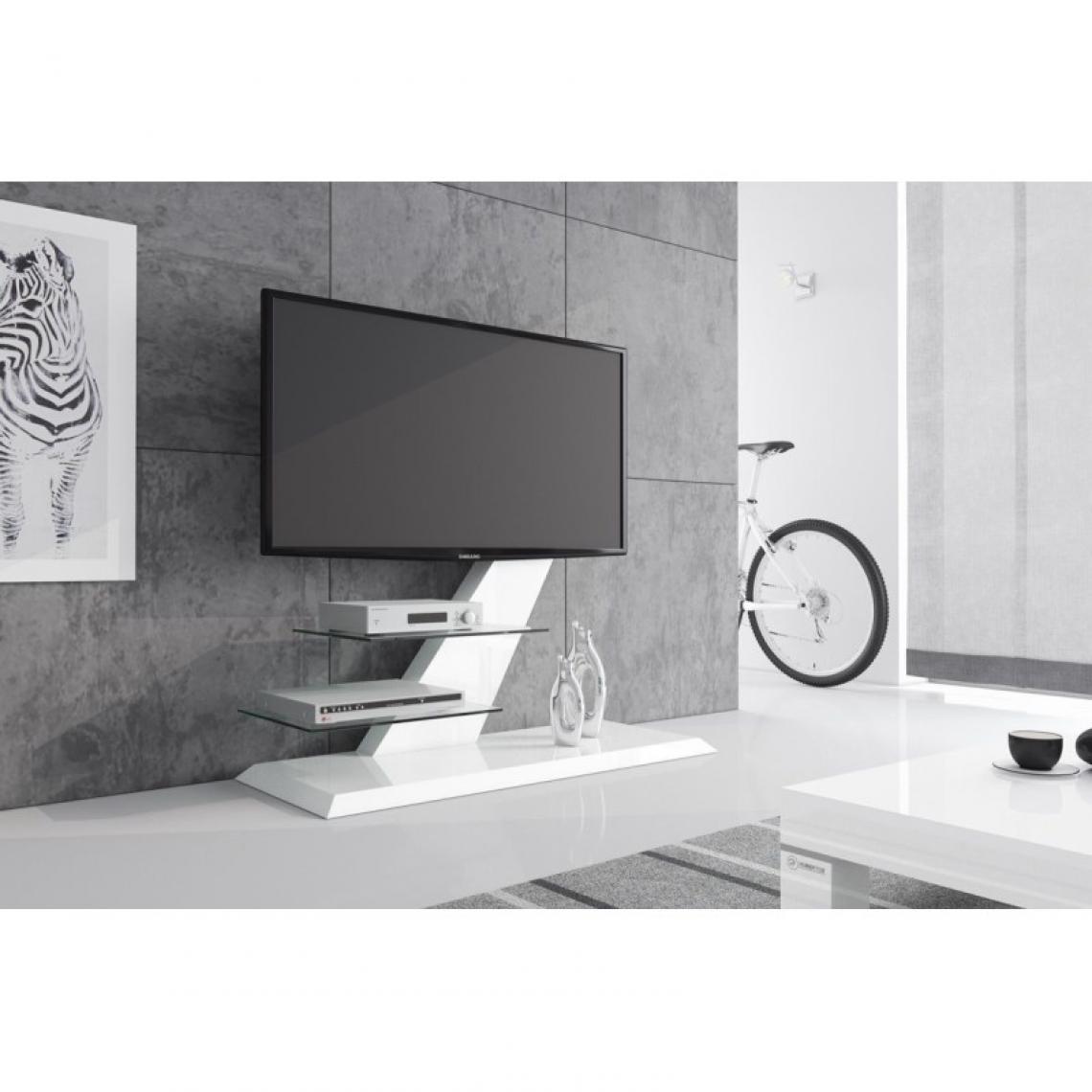 Carellia - Meuble TV design laqué 110 cm x 50 cm x 106 cm - Blanc - Meubles TV, Hi-Fi