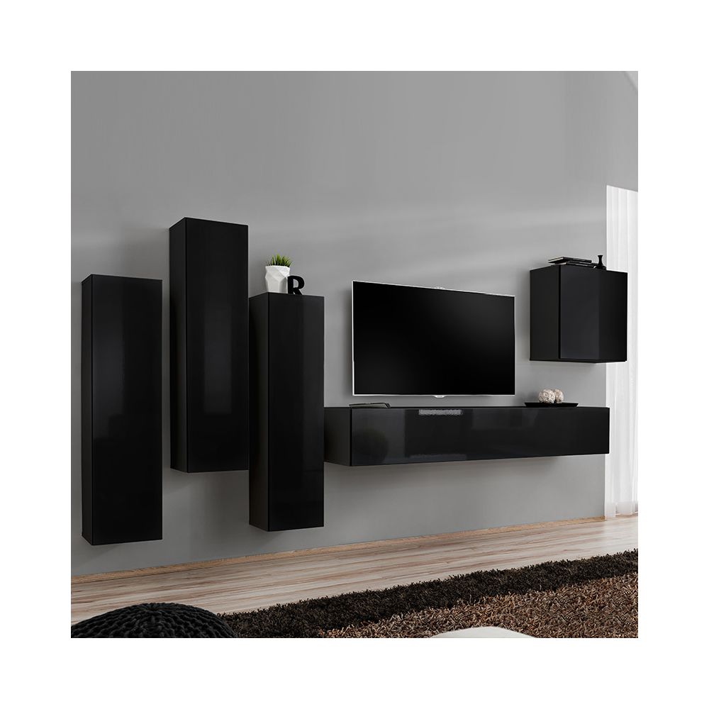 Nouvomeuble - Ensemble meuble TV noir design FORENZA 4 - Meubles TV, Hi-Fi