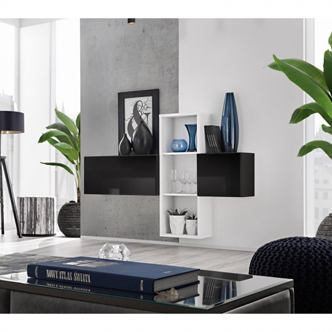 Ac-Deco - Meuble de Rangement Mural Blox I 140cm Noir & Blanc - Meubles TV, Hi-Fi