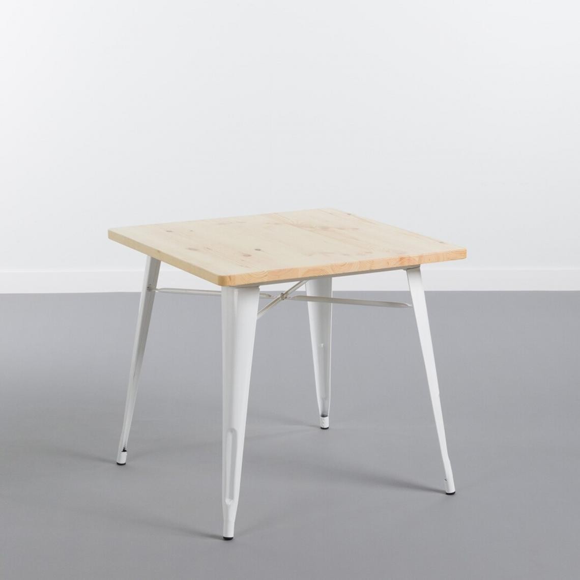 Pegane - Table à manger carrée en bois coloris chêne et pieds en métal Blanc - Profondeur 80 x Longueur 80 x Hauteur 74 cm - Tables à manger