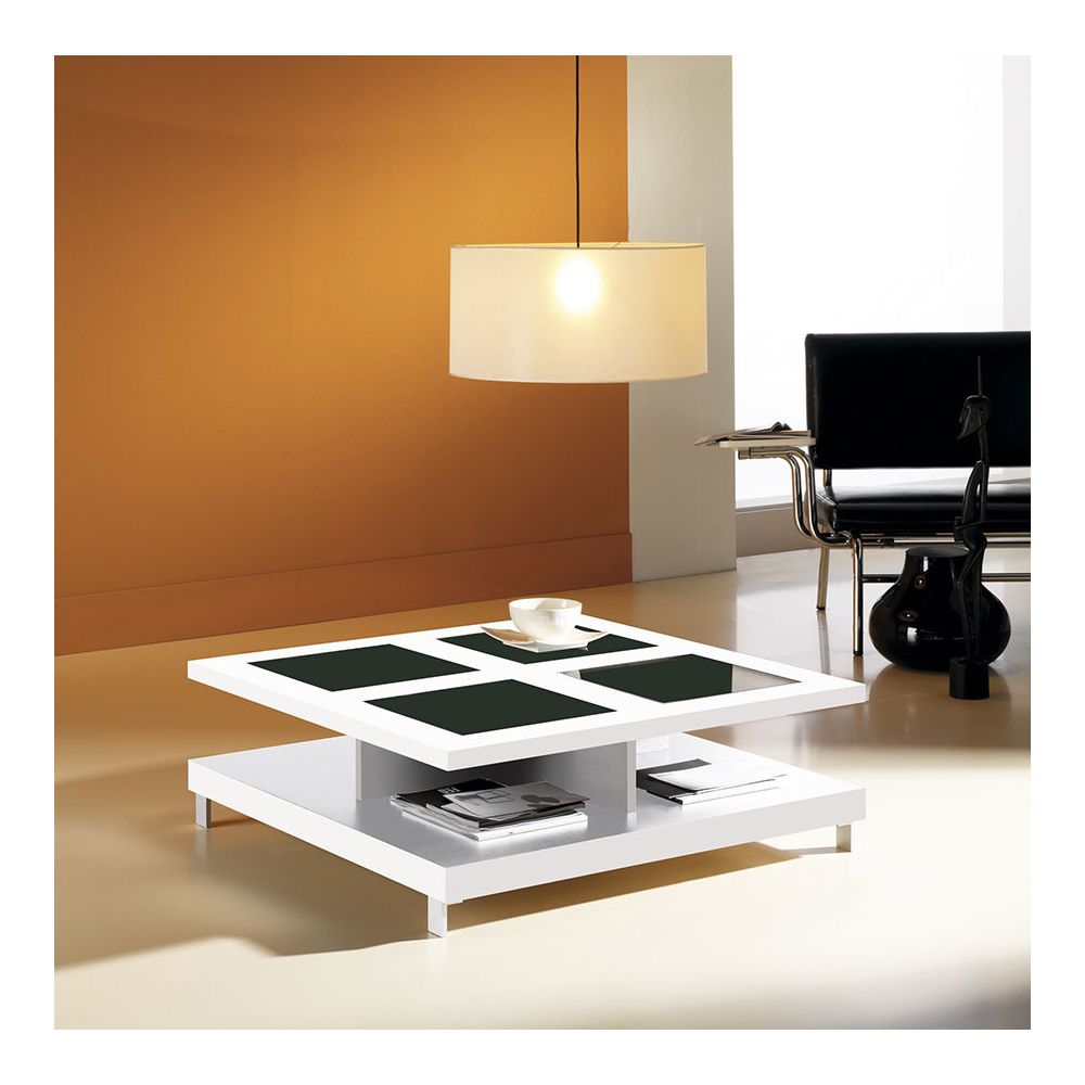 Happymobili - Table basse carrée blanc brillant avec 2 plateaux contemporaine GWENYTH - Tables basses