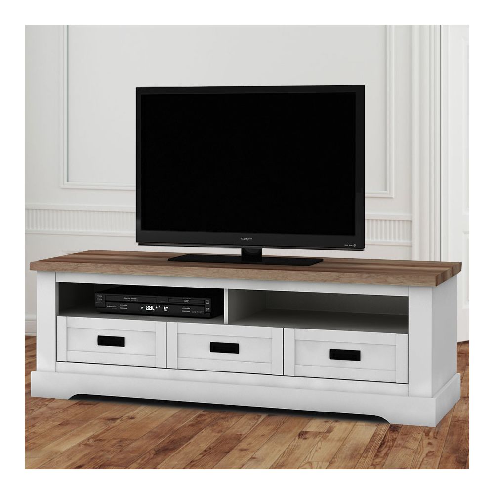 Nouvomeuble - Meuble télé blanc et couleur bois clair contemporain ETHAN - Meubles TV, Hi-Fi