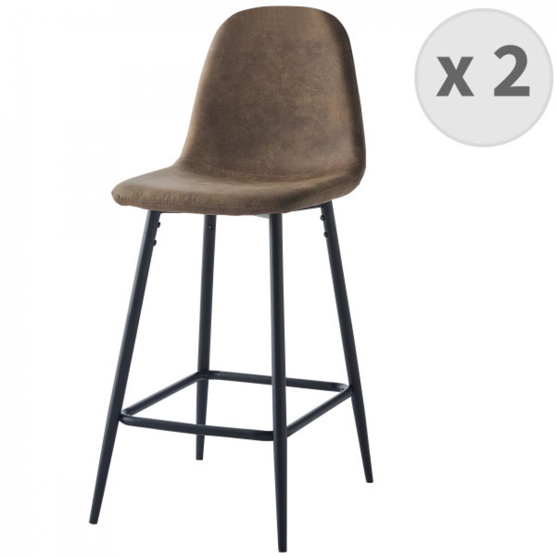 Moloo - MANCHESTER - Chaise de bar vintage microfibre marron pieds métal noir (x2) - Tabourets