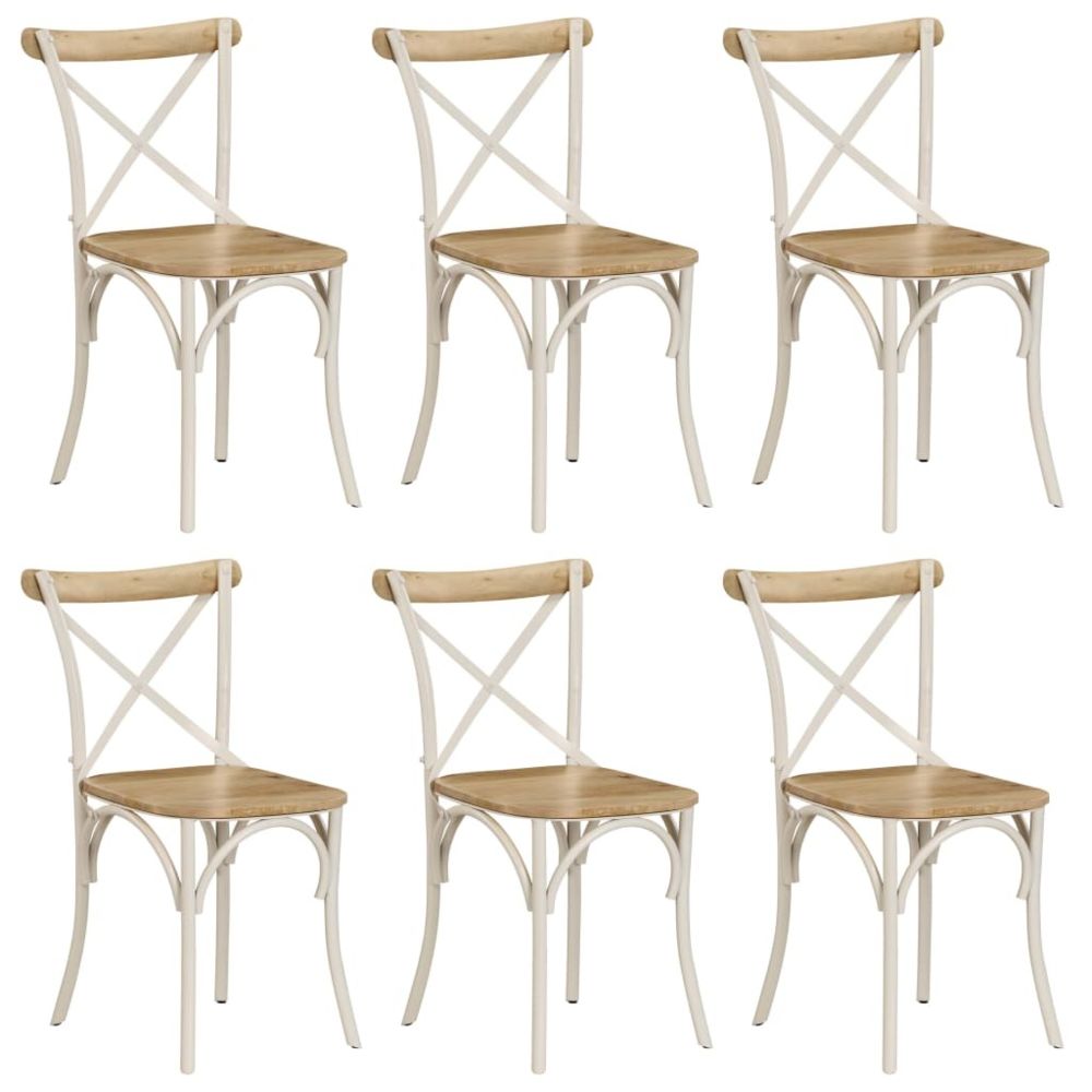 marque generique - Magnifique Fauteuils et chaises ligne Varsovie Chaises à dossier croisé 6 pcs Blanc Bois de manguier massif - Chaises