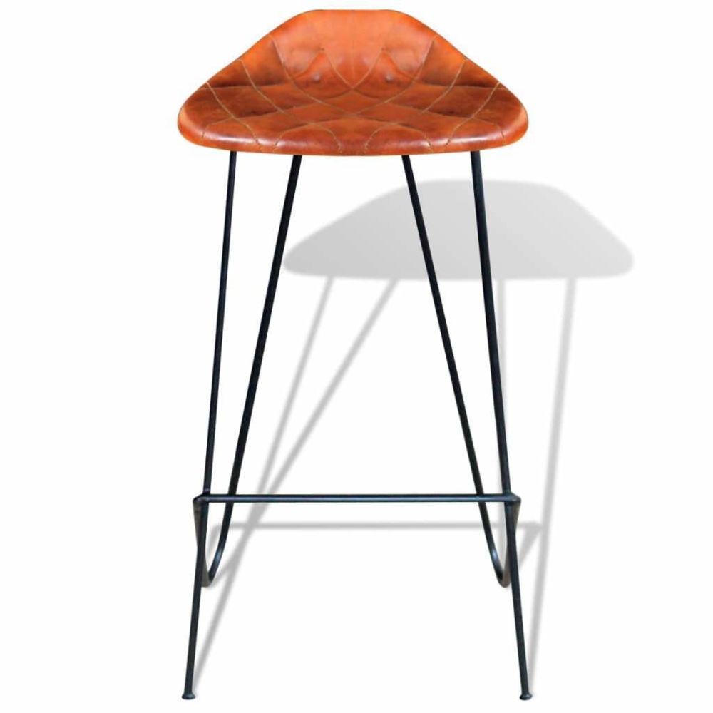 Helloshop26 - Lot de deux tabourets de bar design chaise siège en cuir véritable marron 1202050 - Tabourets