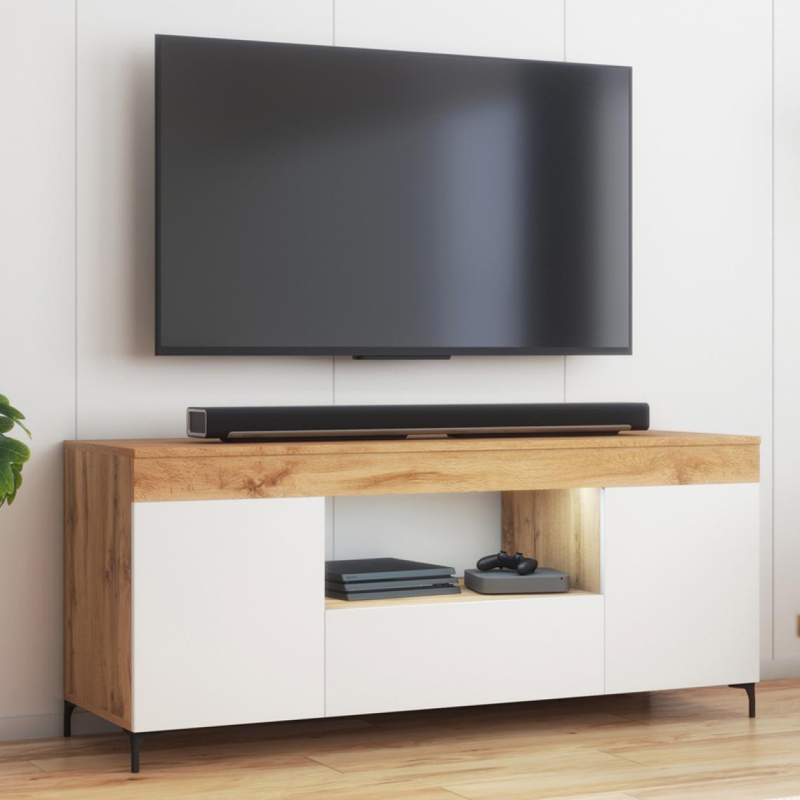 Selsey - Meuble tv avec LED - GUSTO - 137 cm - lancaster / blanc mat - style contemporain - Meubles TV, Hi-Fi