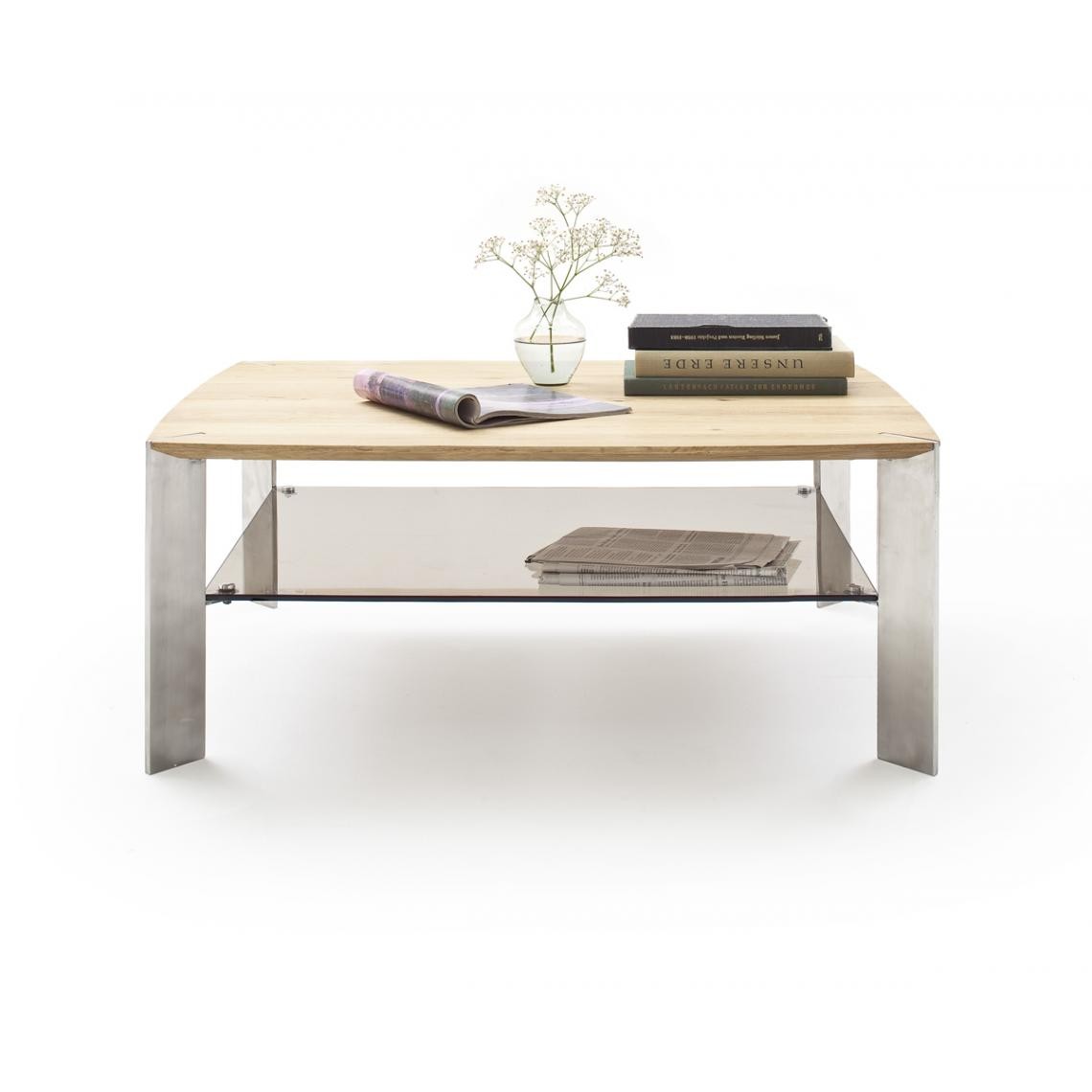 Pegane - Table basse en chêne massif et verre - L120 x H41 x P70 cm - Tables basses