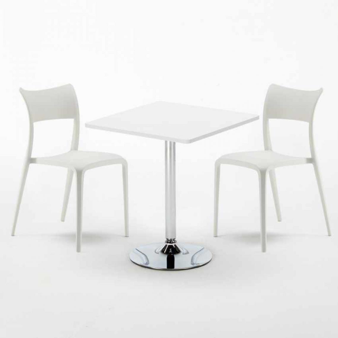 Ahd Amazing Home Design - Table Carrée Blanche 70x70cm Avec 2 Chaises Colorées Set Intérieur Bar Café Parisienne Cocktail, Couleur: Blanc - Tables à manger