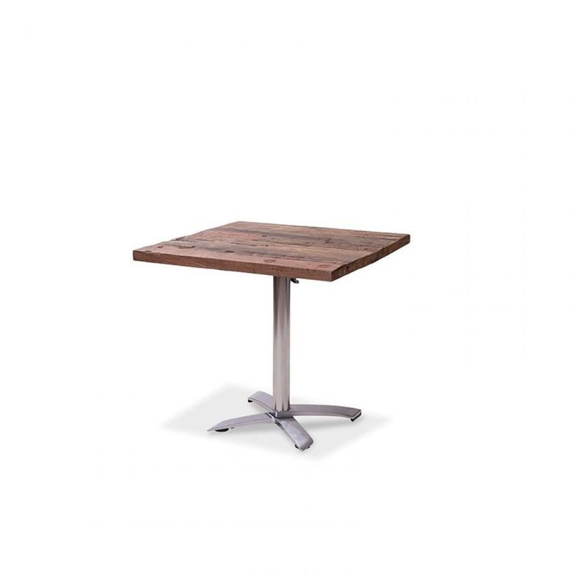Materiel Chr Pro - Table Basse X Cross Aluminium 74 cm et Plateau Carré Effet Vieux Bois - Veba - Aluminium-bois marron80 x 80 cm - Tables à manger