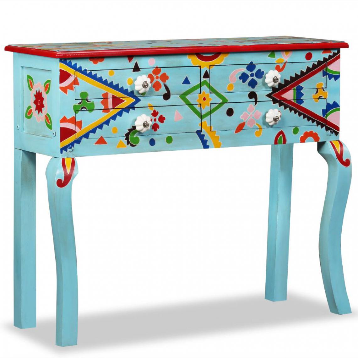 Helloshop26 - Buffet bahut armoire console meuble de rangement bois de manguier massif bleu peint à la main 4402020 - Consoles