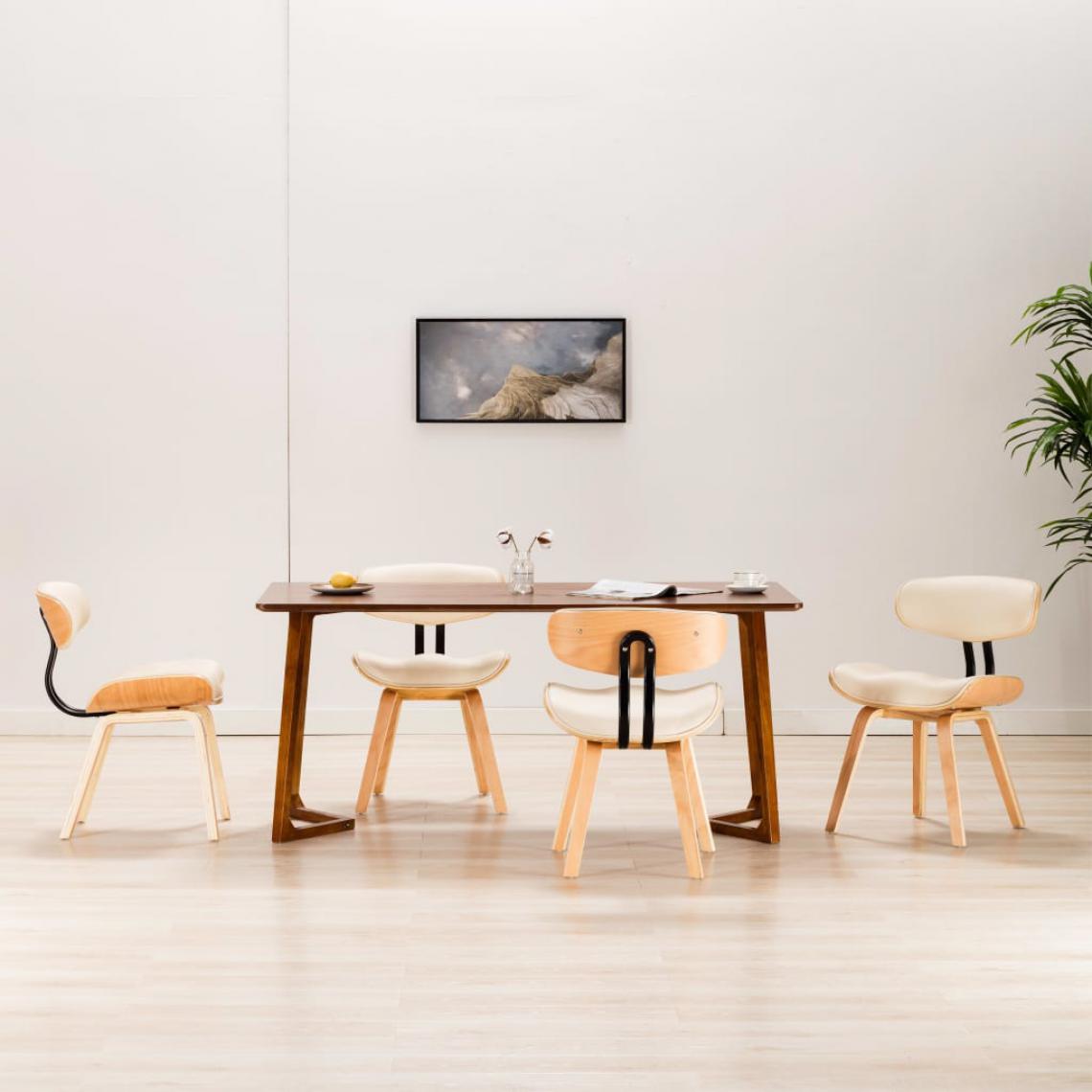Icaverne - Magnifique Fauteuils et chaises famille Malé Chaises de salle à manger 4 pcs Crème Bois courbé et similicuir - Chaises