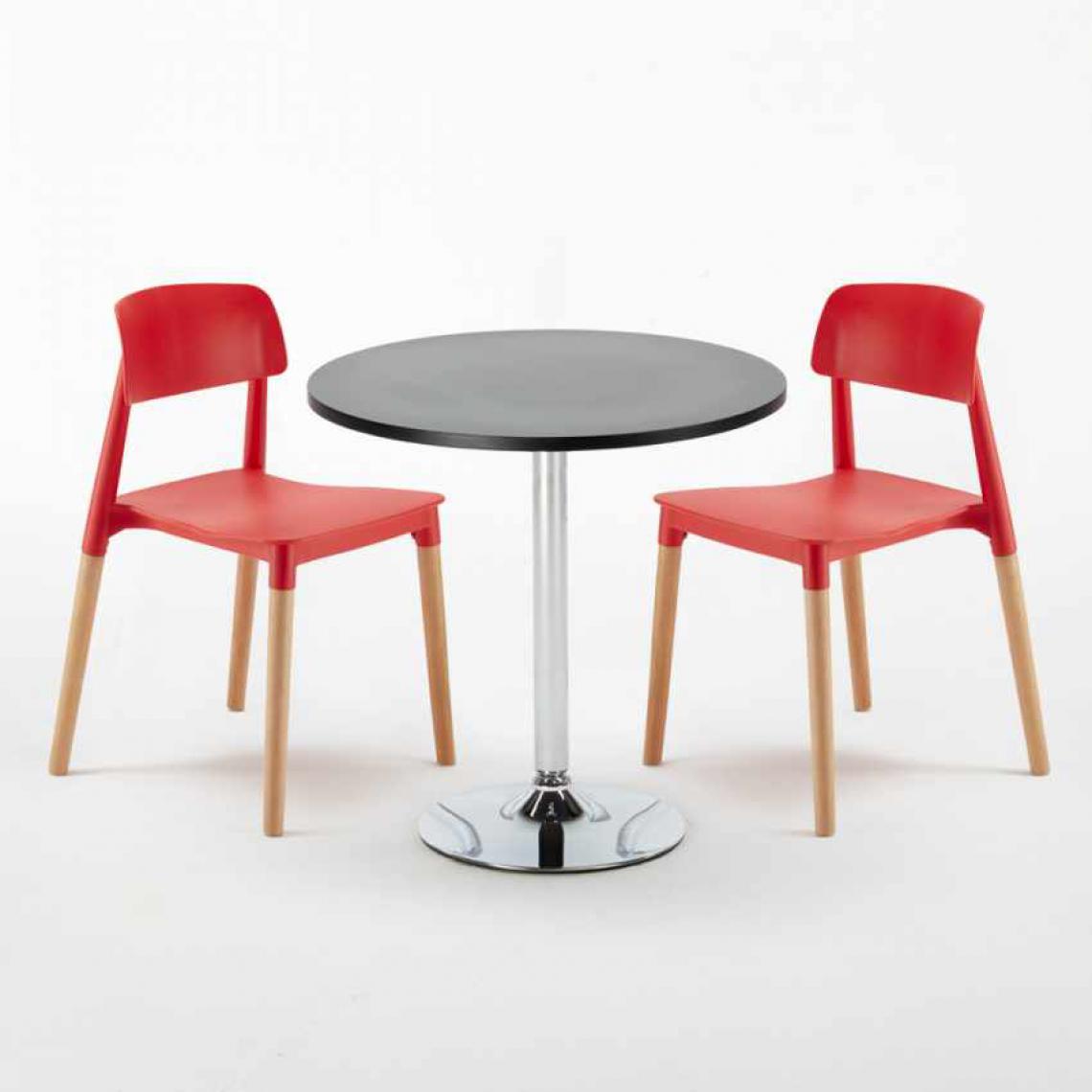 Ahd Amazing Home Design - Table Ronde Noire 70x70cm Avec 2 Chaises Colorées Set Intérieur Bar Café Barcellona Cosmopolitan, Couleur: Rouge - Tables à manger