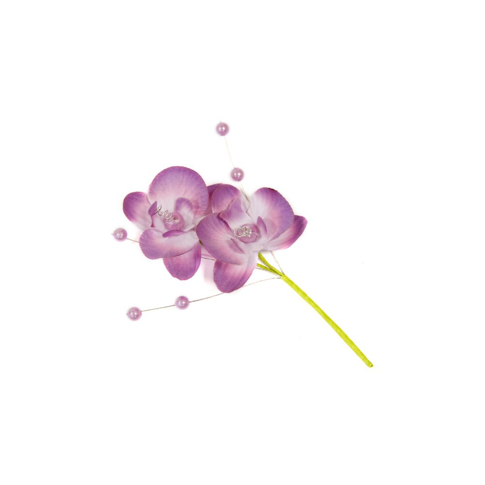 Visiodirect - Lot de 3 Fleurs d'Orchidée avec leurs Perles - Parme - Objets déco