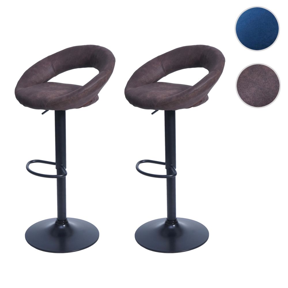 Mendler - 2x tabouret de bar HWC-F46, chaise de comptoir, monture noire ~ imitation de daim, vintage marron foncé - Tabourets