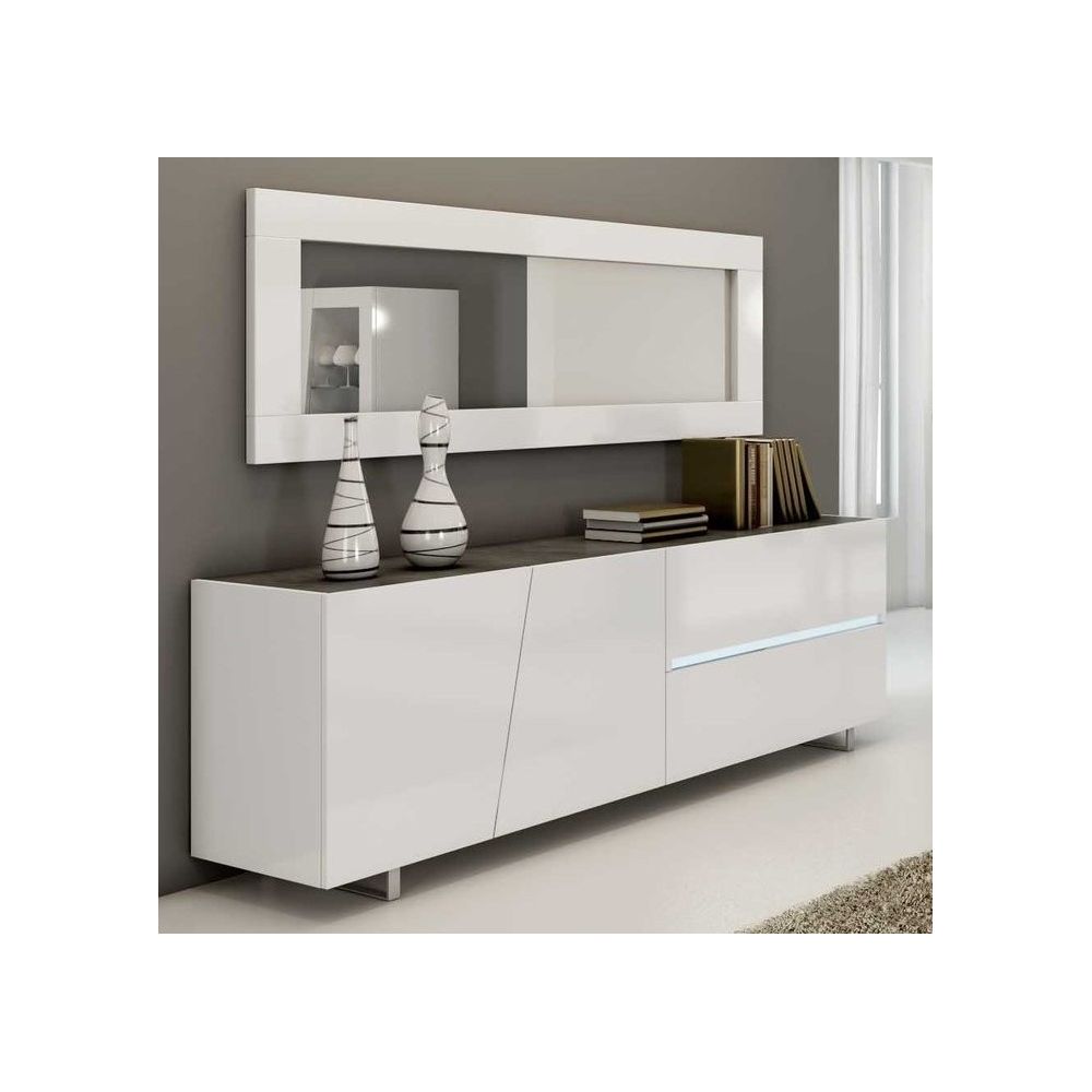 Nouvomeuble - Enfilade design laqué blanc 200 cm LAUREA, 3 portes - 1 tiroir - Buffets, chiffonniers