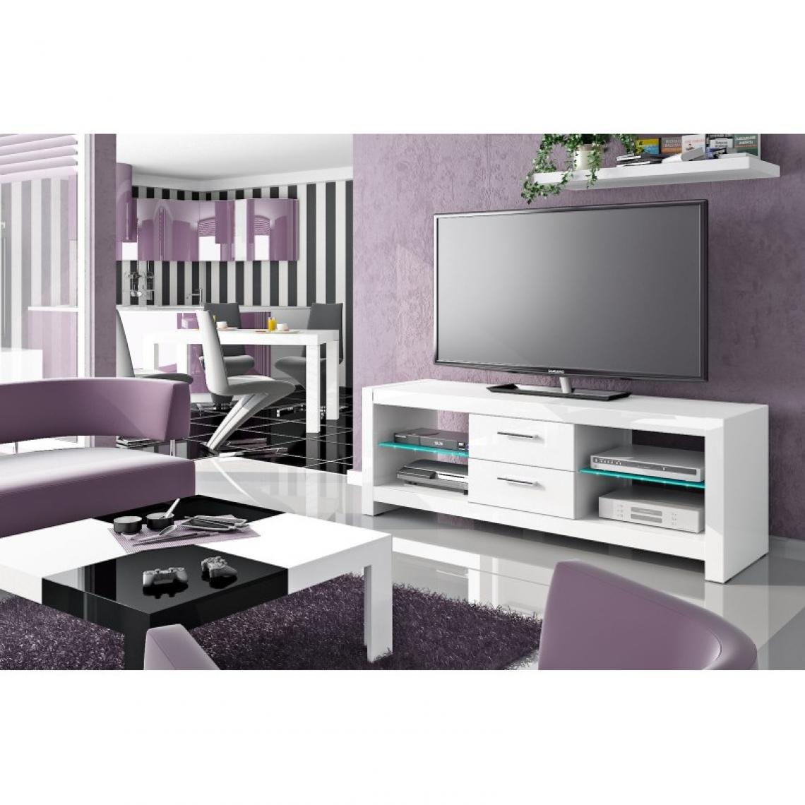 Carellia - Meuble TV design 152 cm x 52,50 cm x 45 cm - Blanc - Meubles TV, Hi-Fi