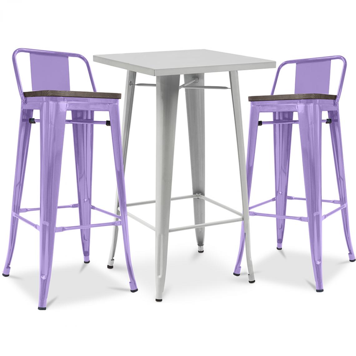 Iconik Interior - Table de bar argentée + 2 tabourets de bar en acier mat Ensemble Bistrot Stylix Design industriel - Nouvelle édition Violet pastel - Chaises