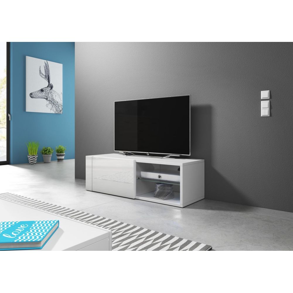 Vivaldi - VIVALDI Meuble TV - HIT 2 - 100 cm - blanc mat / blanc brillant - style design - Meubles TV, Hi-Fi