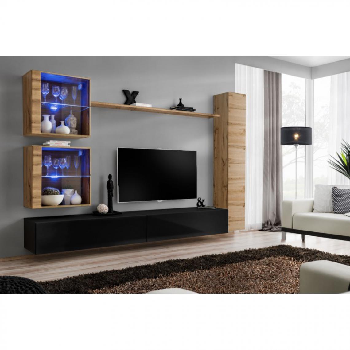 Ac-Deco - Meuble TV Mural Design Switch XVIII 280cm Noir & Naturel - Meubles TV, Hi-Fi