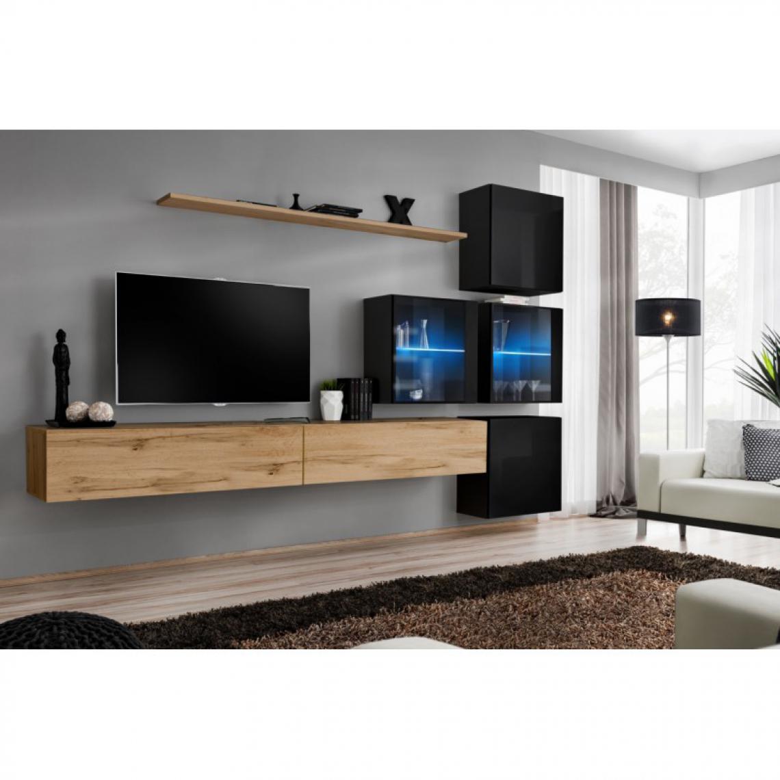 Ac-Deco - Meuble TV Mural Design Switch XIX 310cm Naturel & Noir - Meubles TV, Hi-Fi
