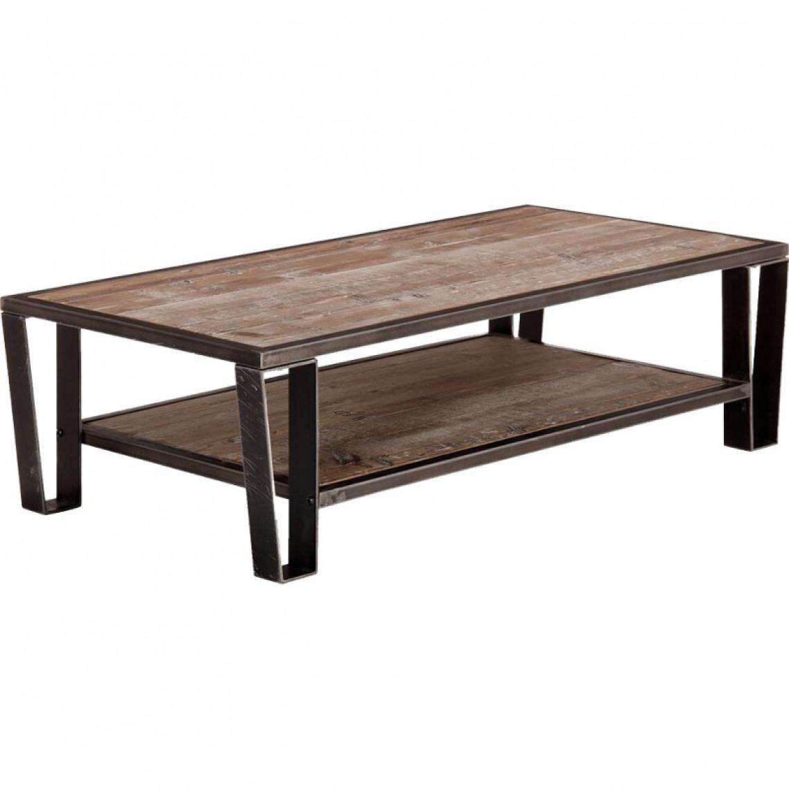 Meubletmoi - Table basse industriel rectangulaire en pin et acier - MOWA 5344 - Tables basses