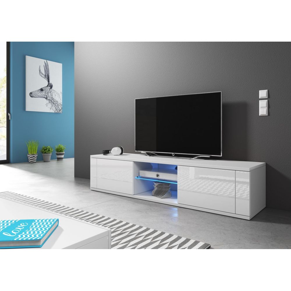 Vivaldi - VIVALDI Meuble TV - HIT - 140 cm - blanc mat / blanc brillant +LED - style design - Meubles TV, Hi-Fi