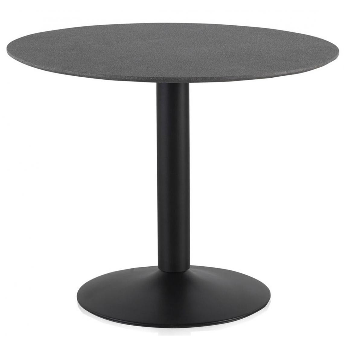 Pegane - Table à manger ronde en mélamine coloris ciment et pieds en acier noir - Ø 100 x Hauteur 76 cm - Tables à manger