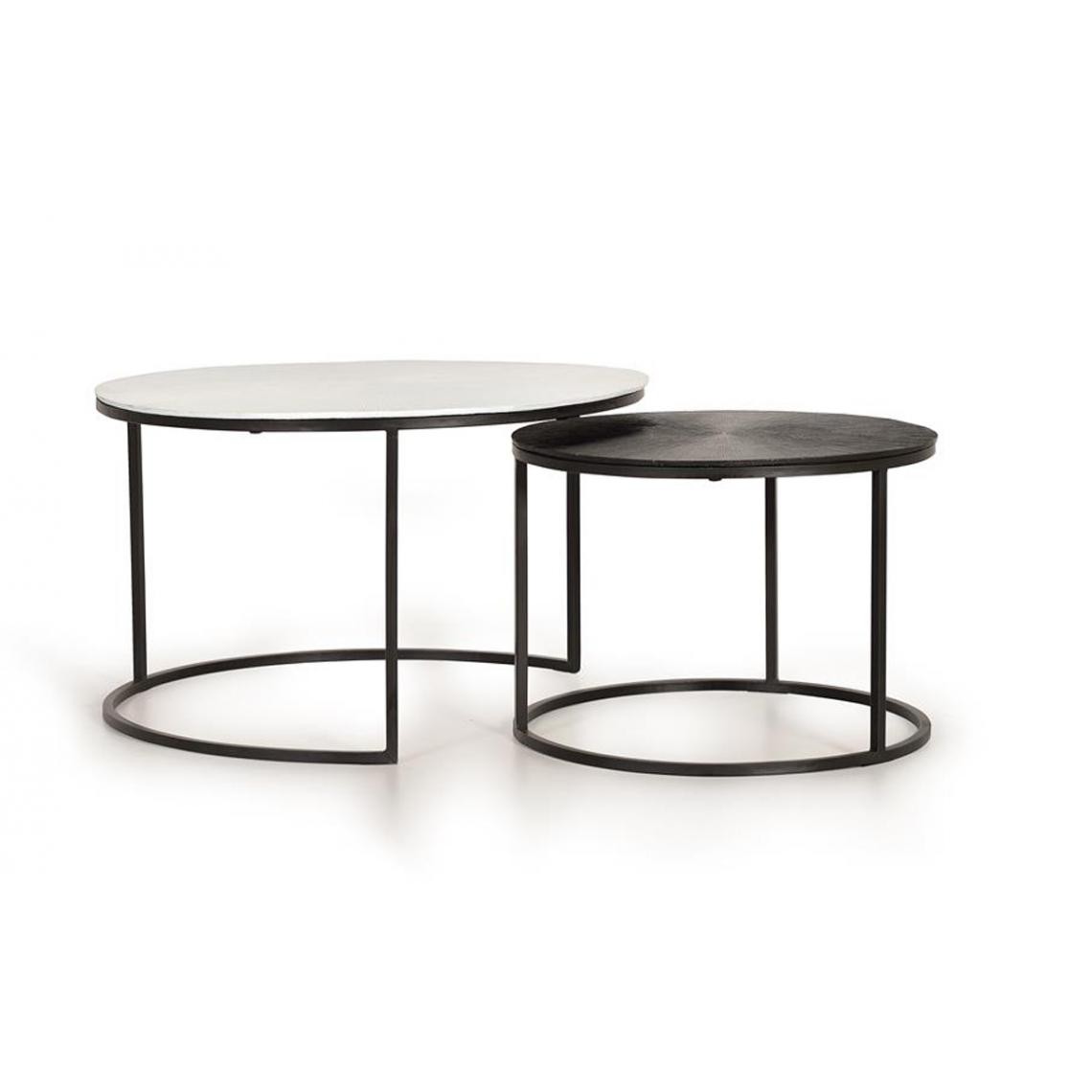 Pegane - Set de 2 tables basses en fer coloris noir / blanc - Tables basses