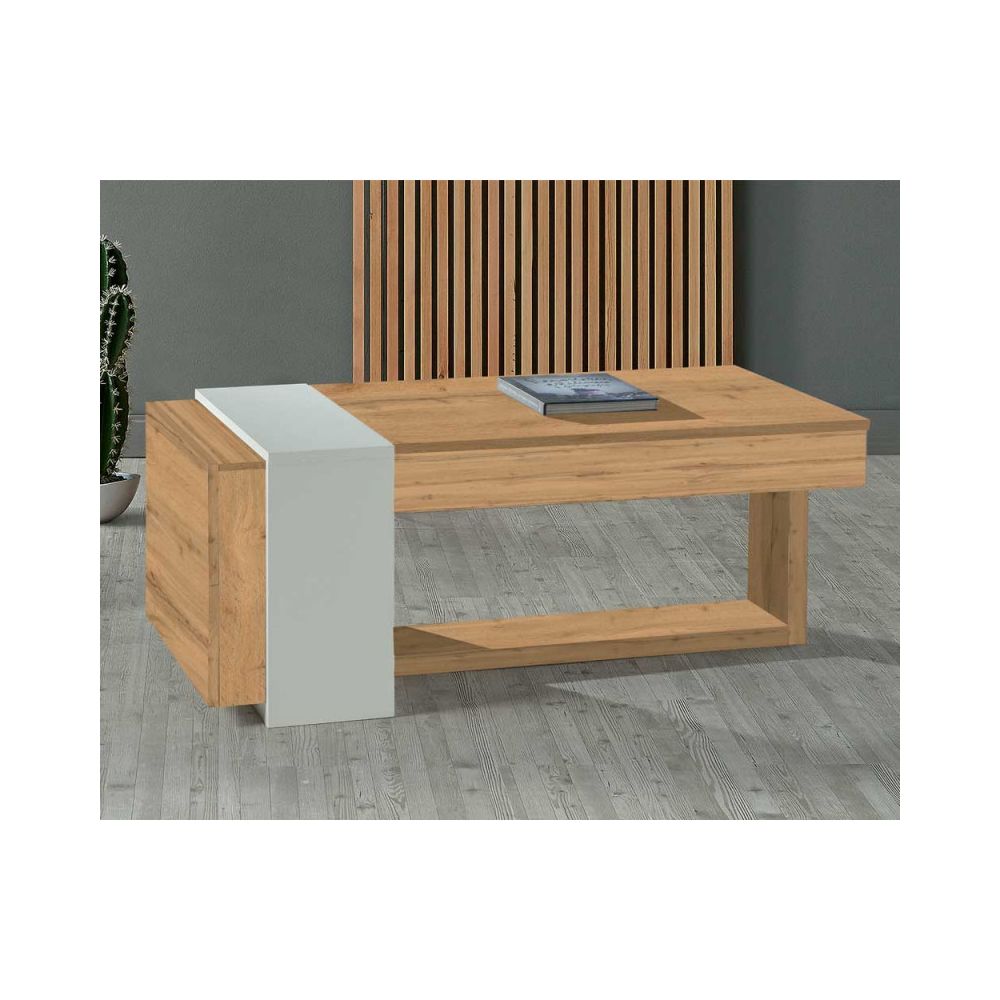 Tousmesmeubles - Table basse relevable 2 tiroirs Chêne blond/Bois blanc - ESTEBAN - Tables basses