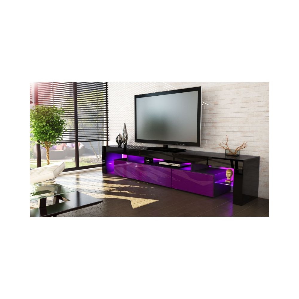 Mpc - Meuble tv noir et violet 189 cm avec led - Meubles TV, Hi-Fi