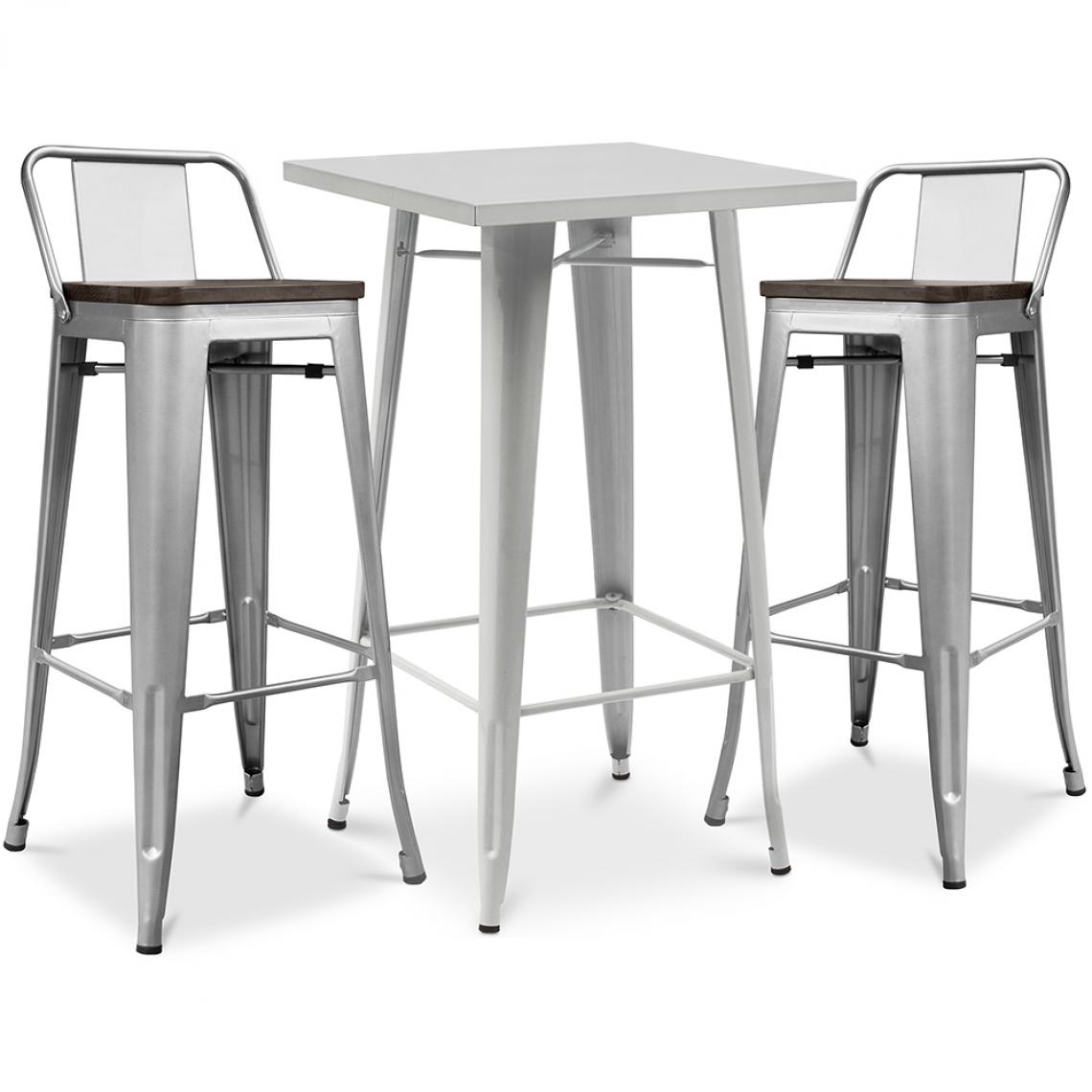 Iconik Interior - Table de bar argentée + 2 tabourets de bar en acier mat Ensemble Bistrot Stylix Design industriel - Nouvelle édition Argenté - Chaises