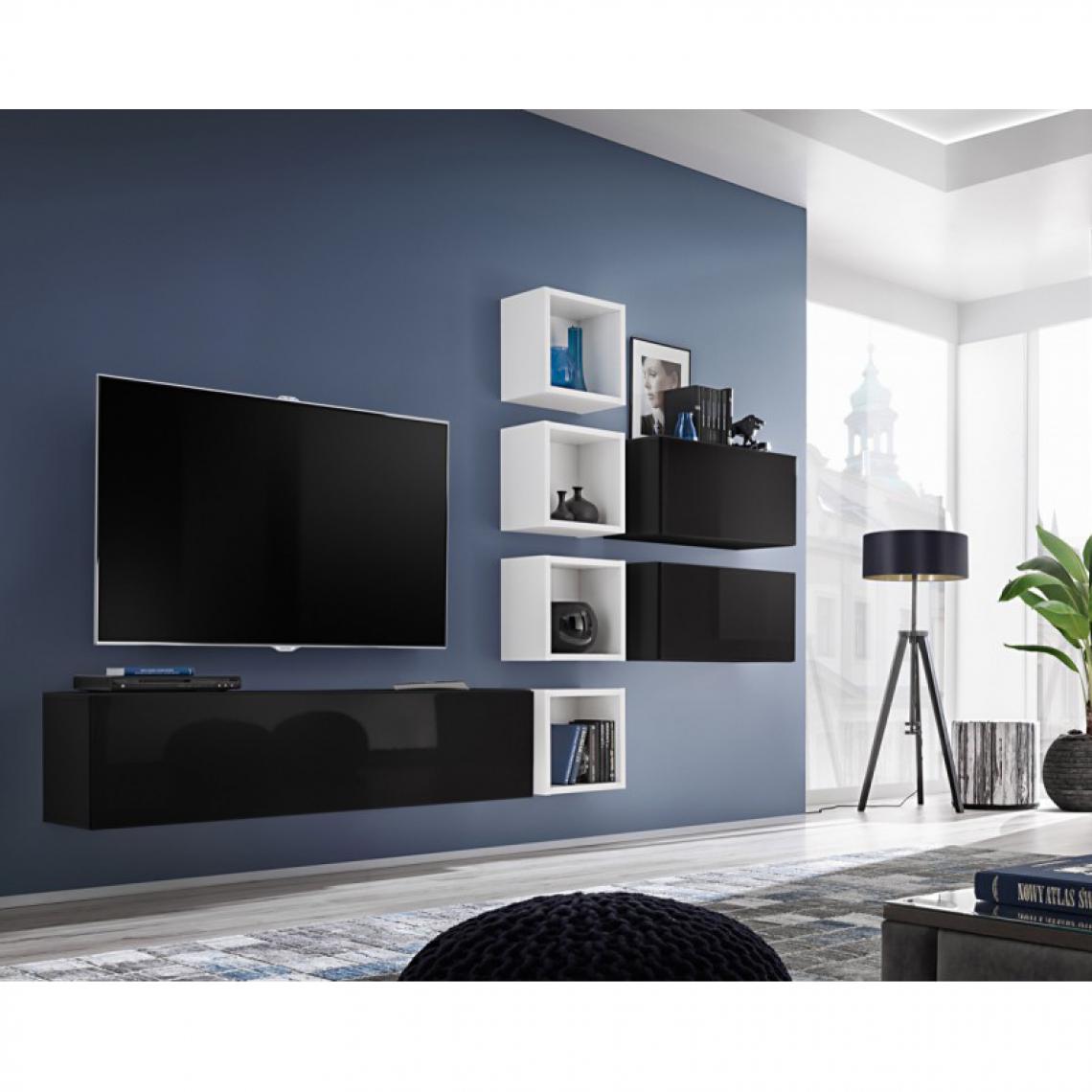 Ac-Deco - Meuble TV Mural Design Blox VII 280cm Noir & Blanc - Meubles TV, Hi-Fi