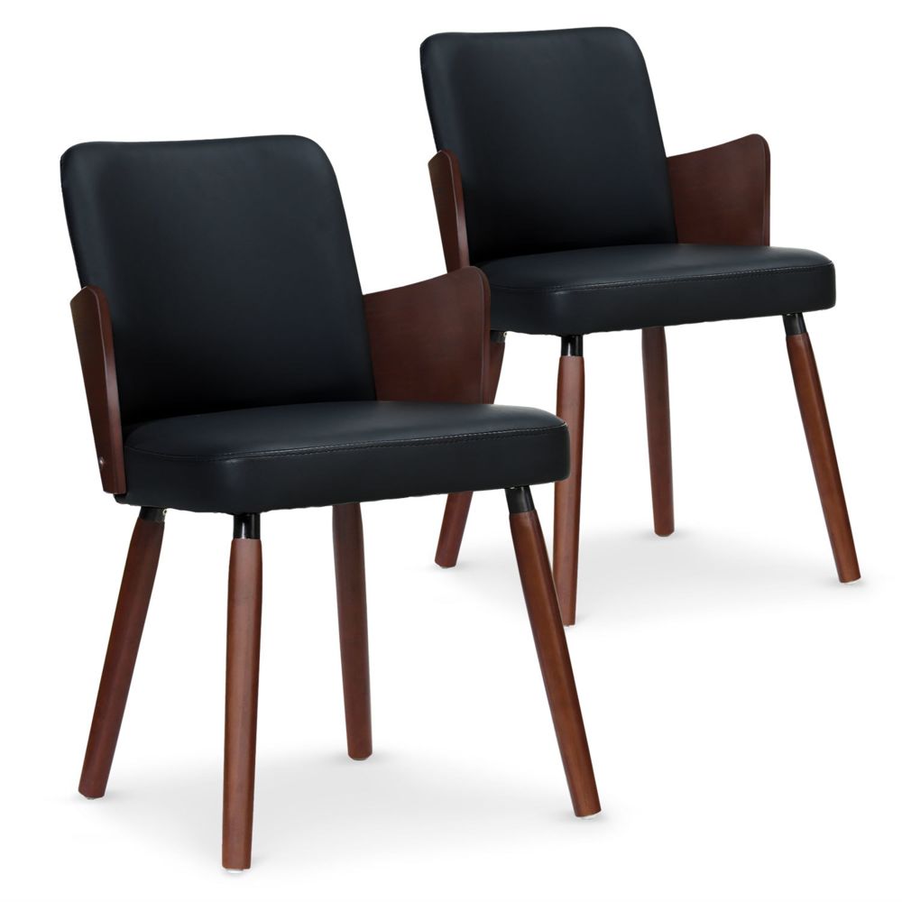MENZZO - Lot de 2 chaises scandinaves Phibie bois noisette et Noir - Chaises