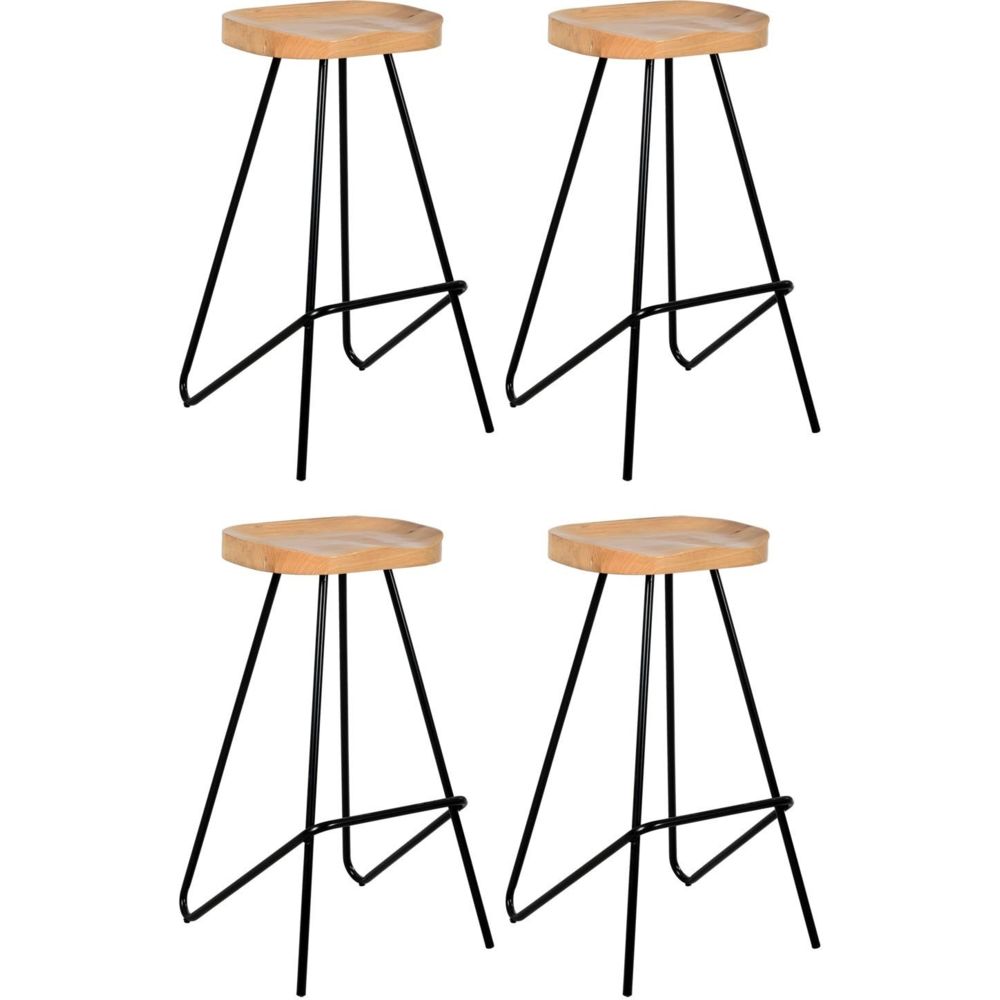 Aubry Gaspard - Tabouret de bar assise moulée en métal et bois d'orme huilé Lot de 4 - Tabourets