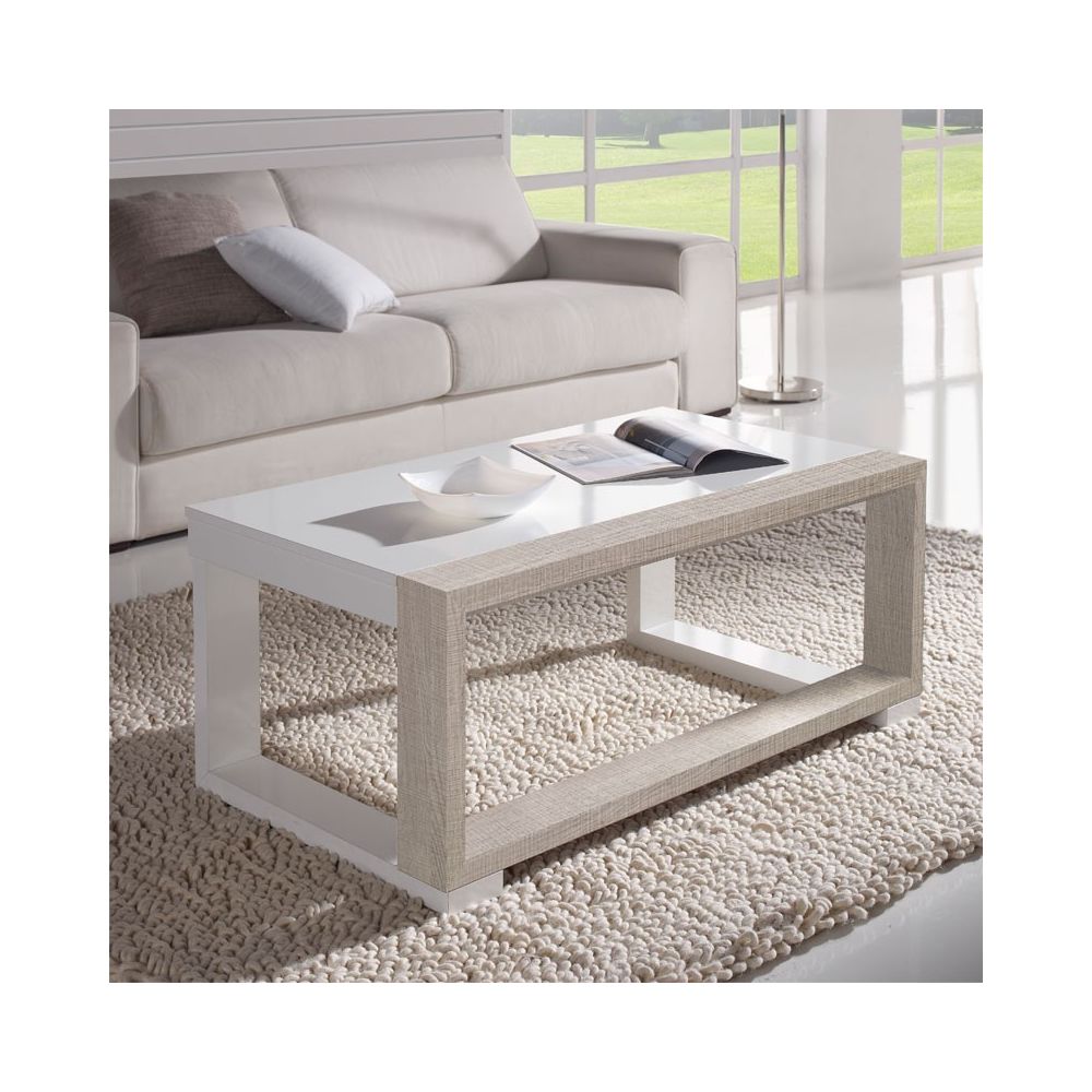 Tousmesmeubles - Table basse relevable Blanc/Chêne clair - UPTU - Tables basses