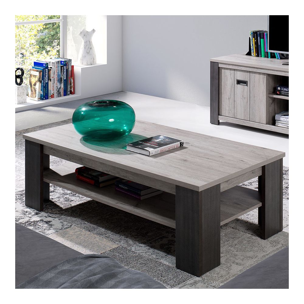 Happymobili - Table basse contemporaine 130 cm couleur chêne gris ADRIEN - Tables basses