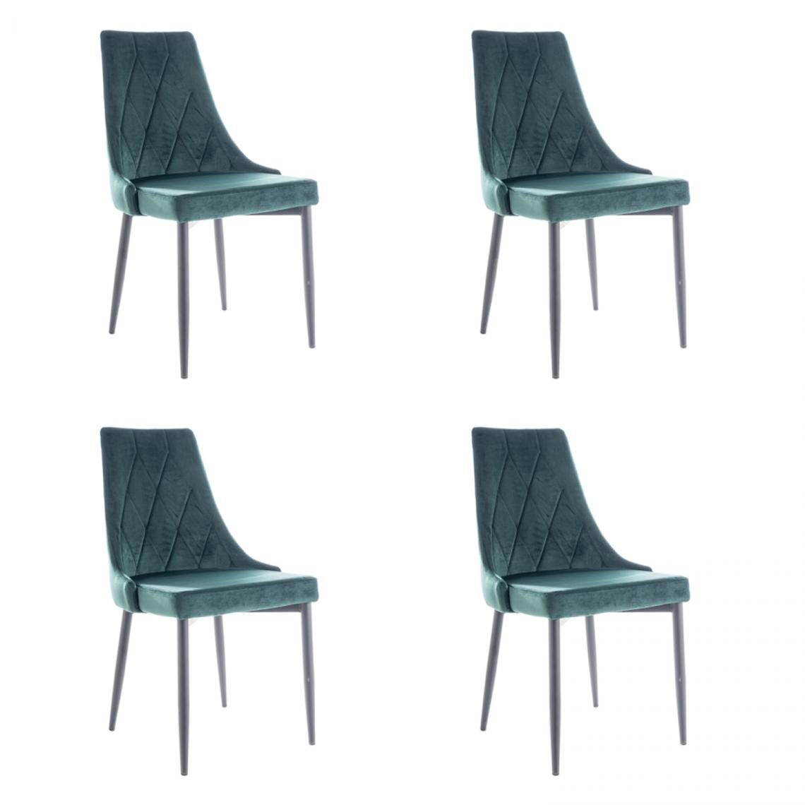 Hucoco - MELLEN - Lot de 4 chaises en tissu velouté - Style oriental - 88x46x46 cm - Structure en métal - Vert - Chaises