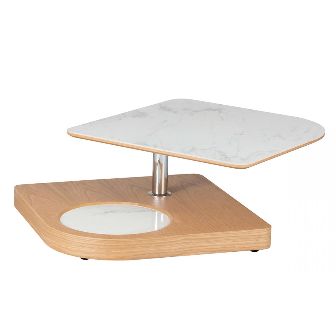 Pegane - Table basse en MDF /céramique coloris frêne naturel - Longueur 80-105 x largeur 80 x hauteur 36 cm - Tables basses