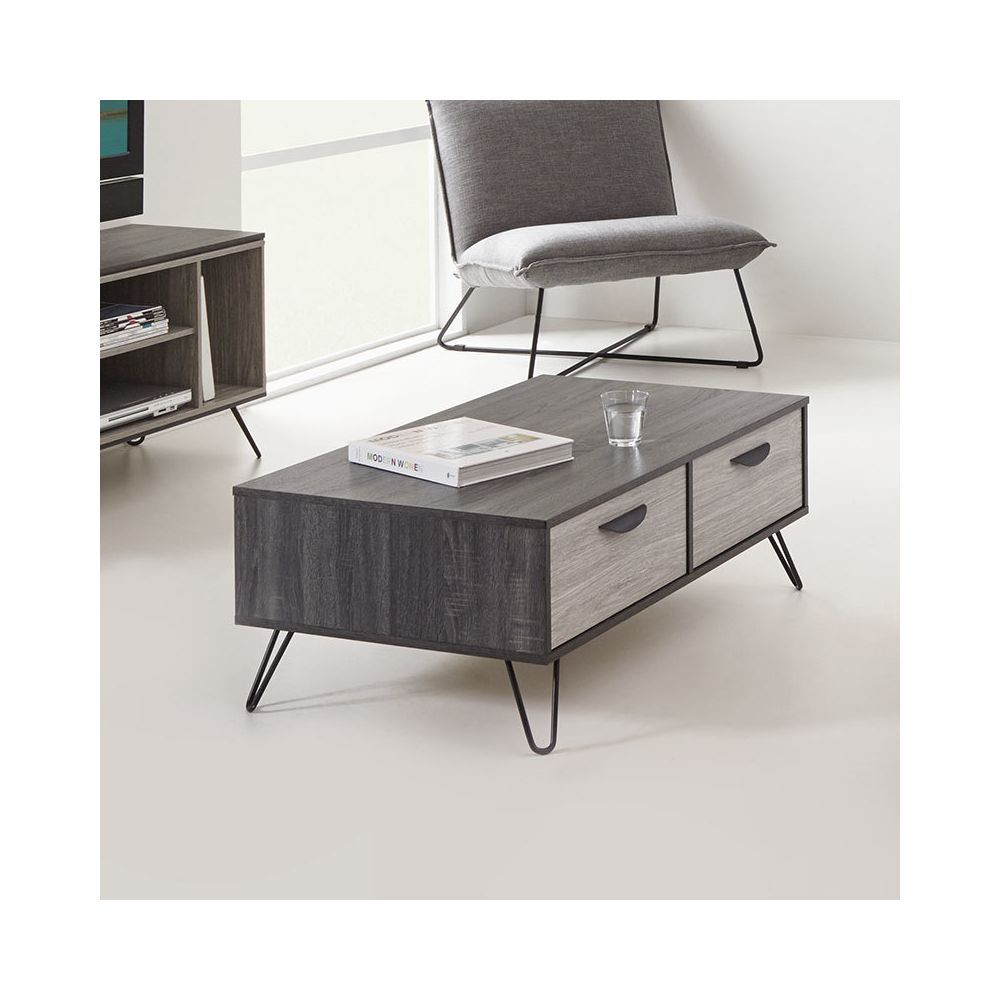 Nouvomeuble - Table basse moderne couleur bois gris SANTORI - Tables basses