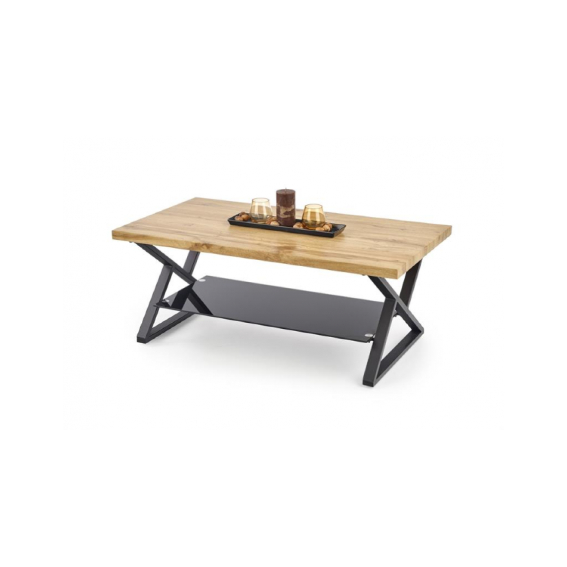 Carellia - Table basse rectangulaire 110 cm x 60 cm x 45 cm - Chêne naturel/Noir - Tables basses