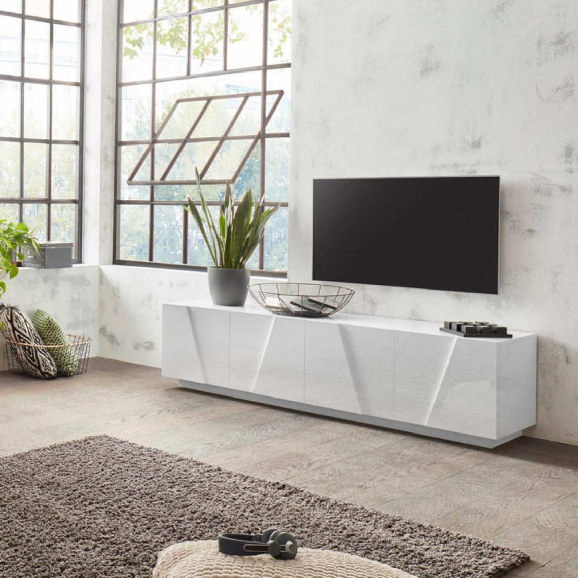 Ahd Amazing Home Design - Meuble TV 4 portes 2 pièces design moderne blanc Ping Low L - Meubles TV, Hi-Fi